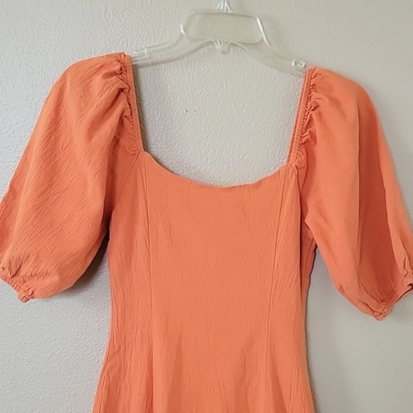 Urban Outfitters Womens Orange Tangerine Button Front Puff Sleeve Midi Dress - Picture 7 of 11